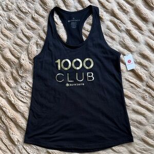 Pure Barre Black Racerback Tank with SILVER Foil '1000 CLUB'